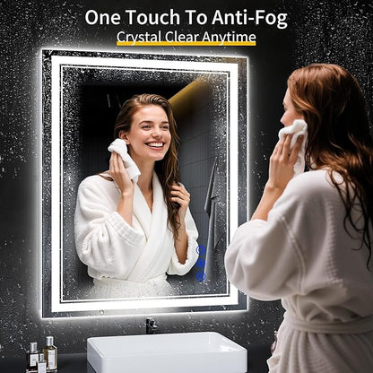 40"x32" LED Bathroom Mirror with Anti-Fog, Stepless Dimmable Lights, 3 Color Modes, Shatter-Proof Tempered Glass,Waterproof Design