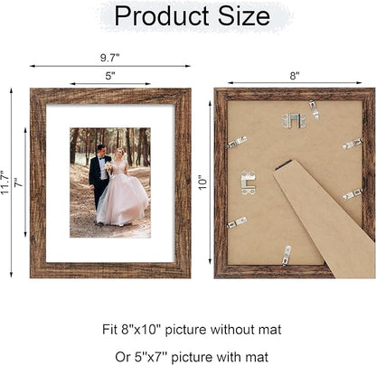 iRahmen 8x10 Picture Frame Set of 2 with High Definition Glass, Wood Photo Frame Display Pictures 5x7 with Mat or 8 x 10 without Mat for Tabletop or Wall Mounting