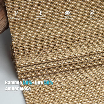 Motorized Bamboo Roman Shades, Motorized Blinds with Remote Compatible with Homekit, Alexa GoogleHome, Smart Wood Woven Shades for Indoor Windows, Customize, Amber Mesa