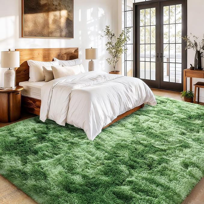 Fluffy Rugs for Living Room, Soft Shaggy Carpets for Living Room, Upgrade Anti-Slip Fuzzy Rugs for Kids' Room, Perfect Decor for Modern Home Tie Dye Green 8x10Feet