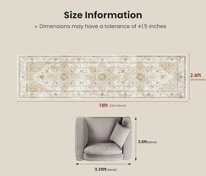 AMADA HOMEFURNISHING 2'6"x10' Washable Area Rug, Low-Profile Entryway Rug with Non-Slip Backing & Durable Edge Binding, Vintage Rug Pattern, Small Rugs for Entryway, Kitchen & Living Room