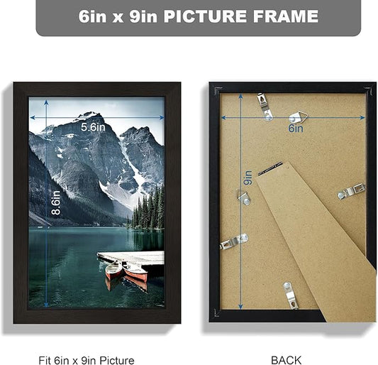 Hongkee 6x9 Picture Frame - Made of Real Glass and Black Wooden Frame, 6 by 9 Photo for Wall or Tabletop Display, 3 Pack