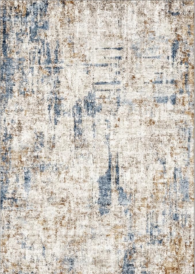 Long Runners for Hallways Non Slip - 3x10 Washable Kitchen Runner Rug Modern Abstract Wide Floor Carpet Runner for Indoor Entryway, Bedroom, Living Room （Blue Brown）