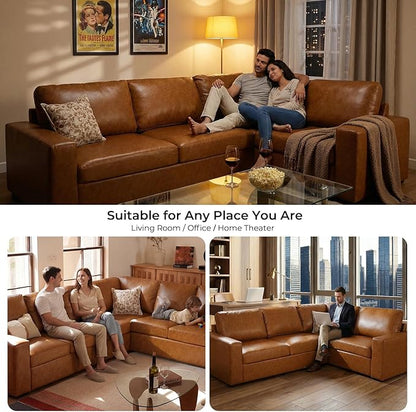 ELUCHANG 113" V-Shaped Modular Sectional Sofa Couch, Modern 5-Seat Premium Faux Leather Deep Seat Sofa with Corner, Removable Cover, Easy Assembly, Large Sofas & Couches for Living Room, Office, Brown