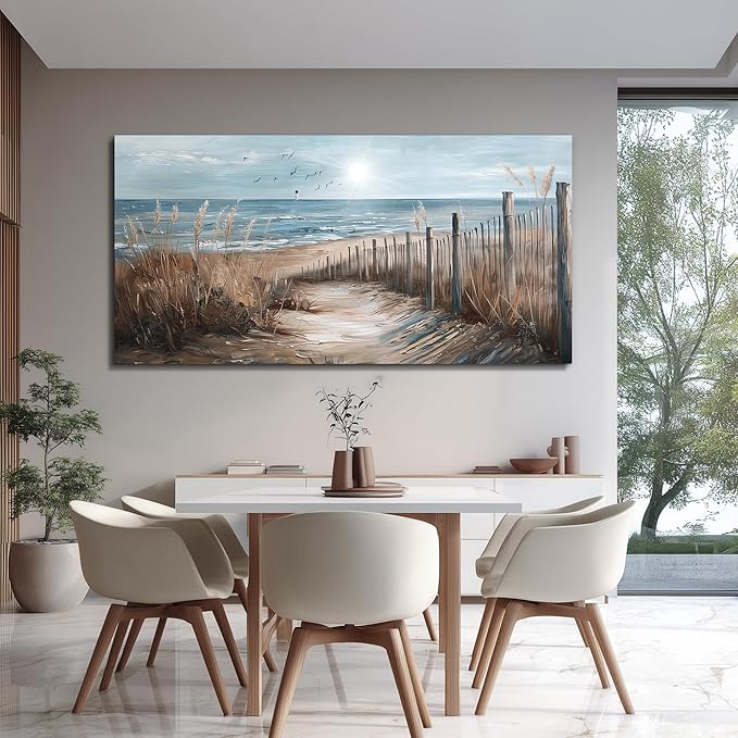KELIYUAN Large Canvas Wall Art For Living Room Wall Decor For Office Bedroom Mural Wall Pictures Artwork Ocean Sand Dunes Grass Landscape Paintings Hotel Room Aesthetic Home Decoration Art 30"x60"