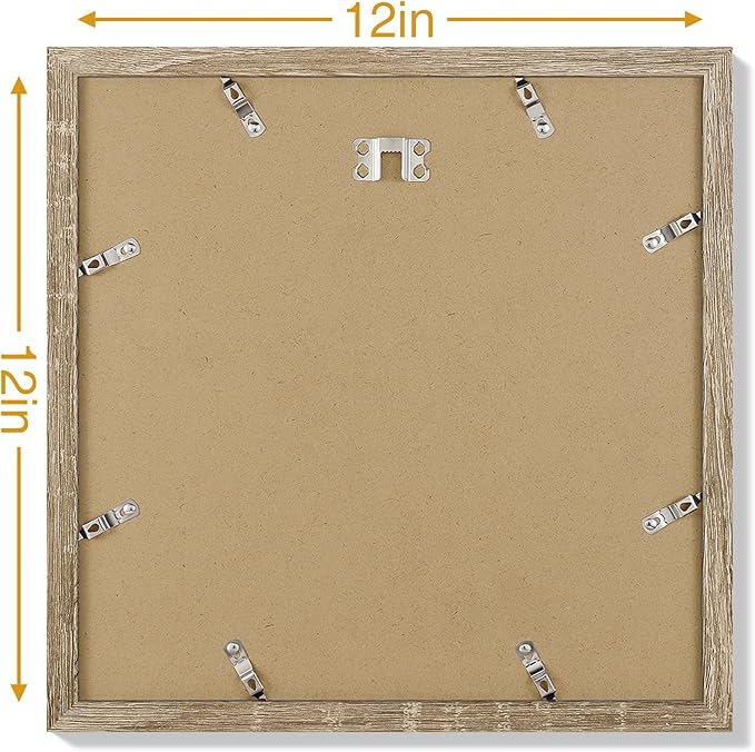 Vittanly 12x12 Picture Frames Set of 9, Display 8x8 Pictures with Mat or 12x12 without Mat, Photo Frames for Wall Mount, Engineered Wood, Light Wood