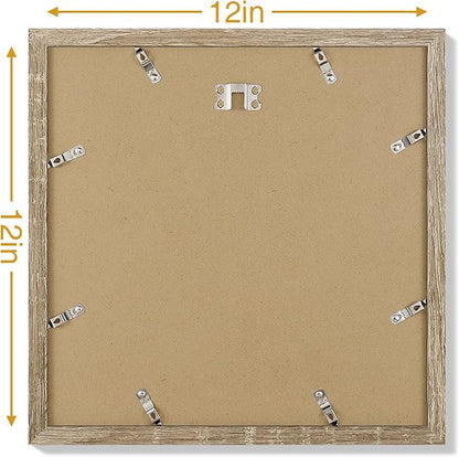 Vittanly 12x12 Picture Frames Set of 9, Display 8x8 Pictures with Mat or 12x12 without Mat, Photo Frames for Wall Mount, Engineered Wood, Light Wood