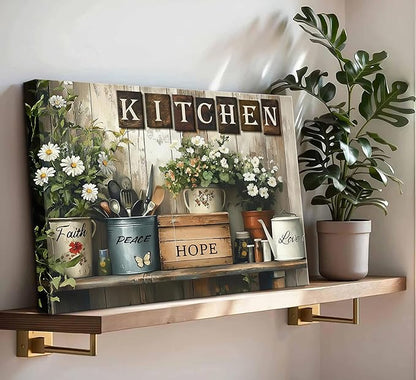 Rustic Kitchen Canvas Wall Art Inspirational Kitchen Painting Picture Decor Country Still Life Floral Poster Print Artwork for Restaurant Home Decoration