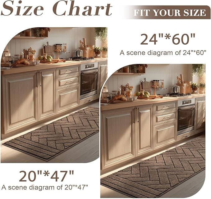 Kitchen Runner Rugs,24"x59" Non Slip Kitchen Mats for Floor-Thick Stain Resistant Kitchen Floor Mat Runner Carpet for Hallways Entryway Laundry Room Washable(Khaki)