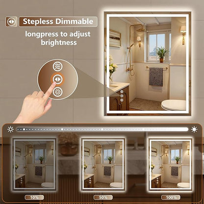 48x36 Inch LED Lighted Bathroom Mirror - Anti-Fog Vanity Mirror with Dimmable Front & Backlit, 3 Color Temp, Smart Memory - Shatterproof HD Glass, IP54 Waterproof Wall Mounted for Makeup Shaving