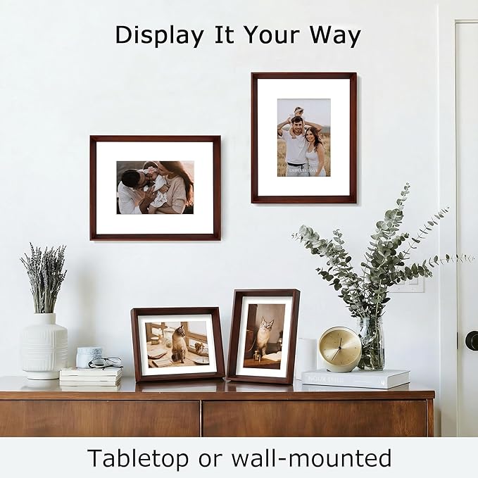 brisafe Solid Wood Picture Frame 5x7, Deep Poplar Wood Frame with 2mm Tempered Glass, Tabletop & Wall Display, Horizontal or Vertical, Fits 5x7 Photo or 4x6 With Mat, Mothers Day Gifts, Walnut