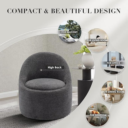 COLAMY Swivel Accent Chair, 360° Swivel Chair with Hidden Storage, Modern Small Barrel Swivel Armchair for Living Room/Bedroom, Dark Grey