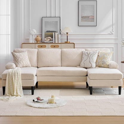 Korser U Shaped Sectional Couches for Living Room, 101" Modern Chenille Fabric Sofa with Double Chaise Lounge, 4-Seat Couch with Removable Pillows for Apartment/Small Space, Beige