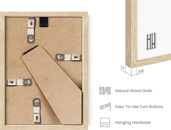 HAUS AND HUES Beige Oak Wood 5x7 Picture Frames - Modern Wood Wall Art Display - Lightweight 5x7 Frames for Certificates, Art Prints, Photos, Posters - Ready-to-Hang Vertically & Horizontally (Set of 9)