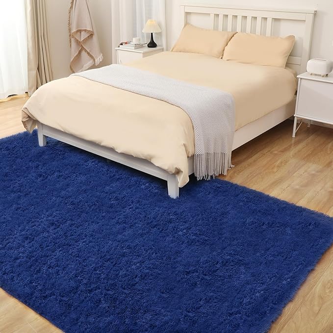 Puremy Soft 5x7 Blue Rug, Fluffy Area Rugs for Living Room, Plush Navy Area Rugs for Bedroom, Non-Slip Indoor Carpet for Nursery, Study Room, Kids Room, Room Decor