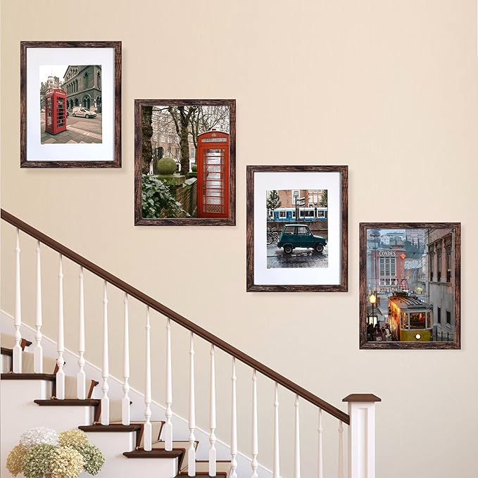 BESCRCL 11x14 Picture Frame Brown Set of 6, Display Pictures 8x10 with Mat or 11x14 without Mat, Photo Frames for Wall Mounting