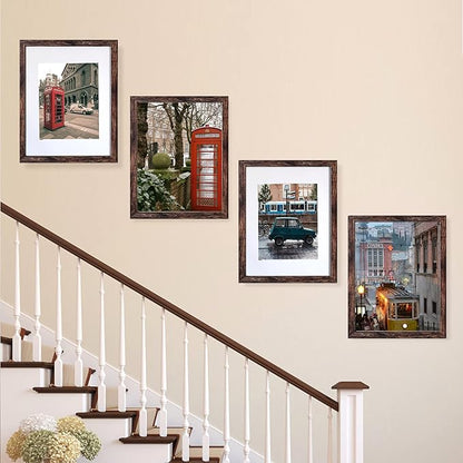 BESCRCL 11x14 Picture Frame Brown Set of 6, Display Pictures 8x10 with Mat or 11x14 without Mat, Photo Frames for Wall Mounting
