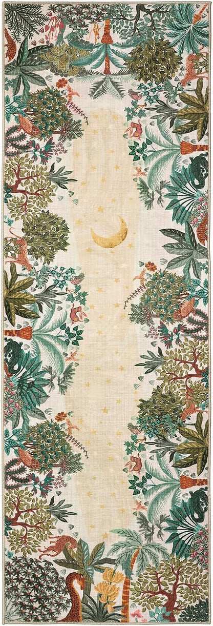 GarveeHome 2x6 Jungle Washable Runner Rug for Kitchen, Soft Animal Print Hallway Runner Non Slip Beige Entryway Rug Farmhouse Laundry Mat Stain Resistant Carpet for Bedroom Bathroom