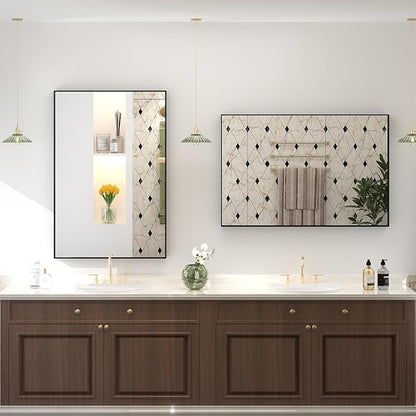 20x30 Inch Black Bathroom Mirror, Black Rectangle Mirror for Over Sink, Matte Black Aluminum Alloy Frame, Shatterproof, Anti-Rust (Horizontal/Vertical)