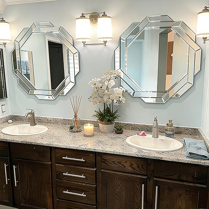 Chende 32" x 32" Large Wall Mirror for Elegant Living Room, Modern Decorative Mirror with Glass Beveled Edge for Wall, Foyer, Entryway, Fireplace, Bathroom