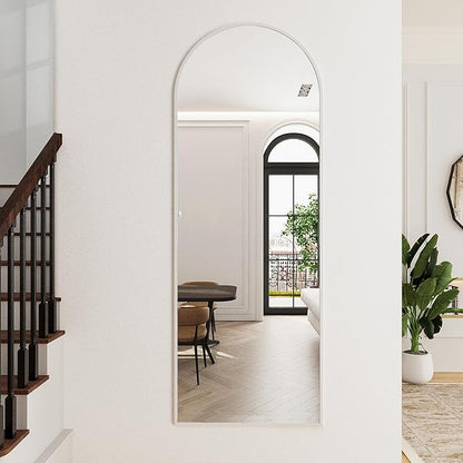 Arched Floor Mirror, 56"x20" Full Length Mirror, Standing Mirror Hanging or Leaning, Body Mirrors with Stand, Wall Mounted Mirror, Arched-Top Mirrors with Aluminum Frame for Bedroom (White)