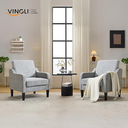 VINGLI Accent Chair for Living Room Chairs Reading Chair for Bedroom Chair Scooped Arm Chair Mid Century Modern Accent Chairs Upholstered Comfy Chair for Apartment, Waiting Room (2, Texture Gray)