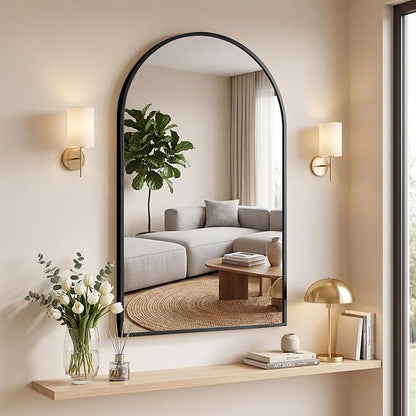 OLIXIS 26x38 Inch Arched Black Bathroom Mirror for Over Sink, Wall Mirror, Arch Bathroom Vanity Mirror with Matte Metal Frame and Tempered Glass for Home Decor, Living Room, Shatterproof