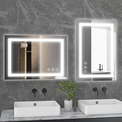 NEWBULIG 28X20 Inch LED Bathroom Wall Mirror with Lights, Light up Vanity Bathroom Mirror for Over Sink, Anti-Fog and Dimmable, Front Light and Backlit, Memory Function, Shatter-Proof, White