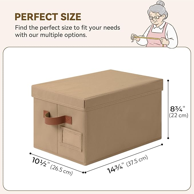 GRANNY SAYS Storage Basket with Lid, Linen Fabric Storage Bins with Label, Decorative Storage Boxes, Clothes Storage and Organization, Memory Keepsake Box, 3-Pack, Brown