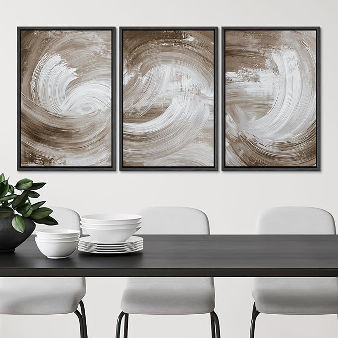 SIGNLEADER Framed Canvas Print Wall Art Set Warm Brown and White Swirl Abstract Illustrations Minimal Decorative Bohemian Nordic for Living Room, Bedroom, Office - 24"x36"x3 BLACK