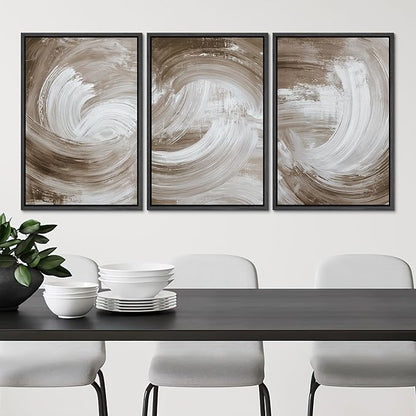 SIGNLEADER Framed Canvas Print Wall Art Set Warm Brown and White Swirl Abstract Illustrations Minimal Decorative Bohemian Nordic for Living Room, Bedroom, Office - 16"x24"x3 BLACK