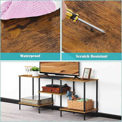 Industrial TV Stand with Storage for 50 inch TV Rustic TV Cabinet with Open Storage Shelf Small Entertainment Center Wood Console Table with Metal Round Tubes for Living Room Bedroom, Brown, 45 Inches