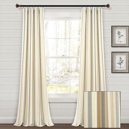 Lush Decor Farmhouse Stripe Yarn Dyed Eco-Friendly Recycled Cotton Window Curtain Panel Pair, 42" W x 95" L, Yellow & Gray - Classic Modern Rustic Charm - Eco Friendly Cotton Fabric