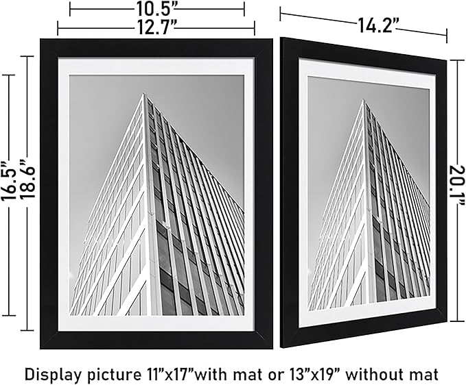 ELSKER&HOME 13x19 Picture Frame Black 3 Pack, Display Poster 11x17 with Mat or 13x19 without Mat, Horizontal and Vertical Wall Mounting