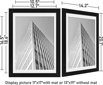 ELSKER&HOME 13x19 Picture Frame Black 3 Pack, Display Poster 11x17 with Mat or 13x19 without Mat, Horizontal and Vertical Wall Mounting