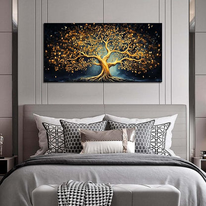 Ouzzlie Gold Picture Wall Decor for Bedroom Tree Canvas Art Black Wall Art for Office Dining Room Large Print Living Room 24"x 48"