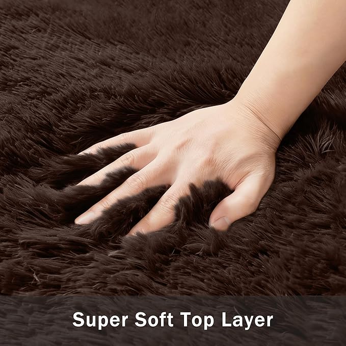 5x8 Area Rug for Living Room:Ultra Soft Fluffy Shag Brown Rugs,Large Fuzzy Plush Indoor Non Slip Carpet Washable Rug for Bedroom Kids Nursery Office Dorm Modern Decor(Brown 5'x8')