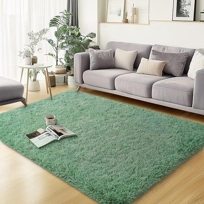 qulint 3x5 Area Rug for Bedroom, Fluffy Sage Green Rug for Living Room Cozy Shag Small Carpet for Nursery, Fuzzy Plush Shaggy Alfombras for Boys and Girls Dorm Home Decor (3ft x 5ft, Sage Green)