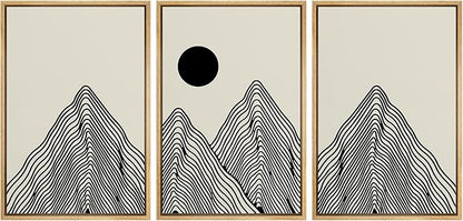 SIGNLEADER Framed Canvas Print Wall Art Set Geometric Mountain Range Sun Landscape Nature Wilderness Illustrations Modern Art Minimalism Decorative for Living Room, Bedroom, Office - 16"x24"x3 NATURAL
