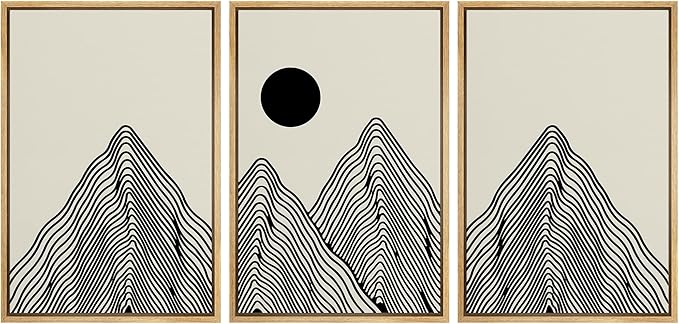 SIGNLEADER Framed Canvas Print Wall Art Set Geometric Mountain Range Sun Landscape Nature Wilderness Illustrations Modern Art Minimalism Decorative for Living Room, Bedroom, Office - 24"x36"x3 NATURAL