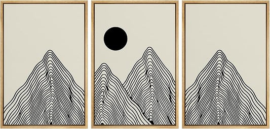 SIGNLEADER Framed Canvas Print Wall Art Set Geometric Mountain Range Sun Landscape Nature Wilderness Illustrations Modern Art Minimalism Decorative for Living Room, Bedroom, Office - 24"x36"x3 NATURAL