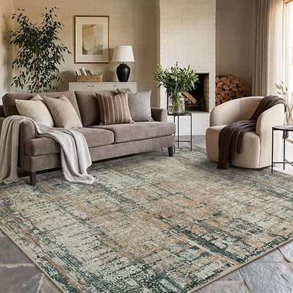Rugxara 6x9 Washable Area Rug for Living Room, Modern Abstract Large Boho Rugs for Office, Dining Room, Kids Room, Farmhouse, Durable Low Pile Non Slip Carpet for High Traffic Areas, Moss