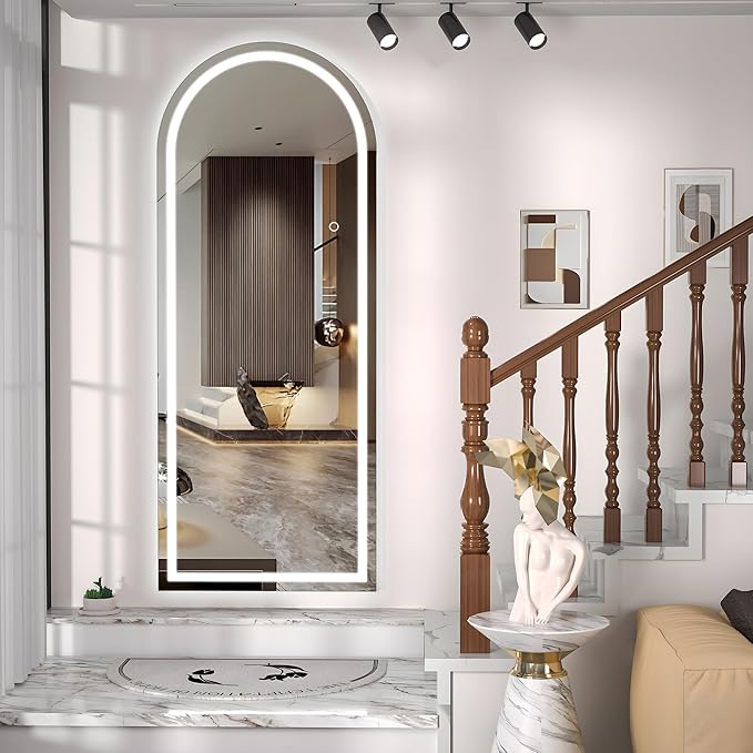 Hasipu 95" X 40" Full Length Mirror with Lights, Black Frame Arch Led Mirror Full Length and 3 Colors Temperatures & Brightness Adjustable,Light Up Mirror Full Body for Bedroom Cloakroom Living Room