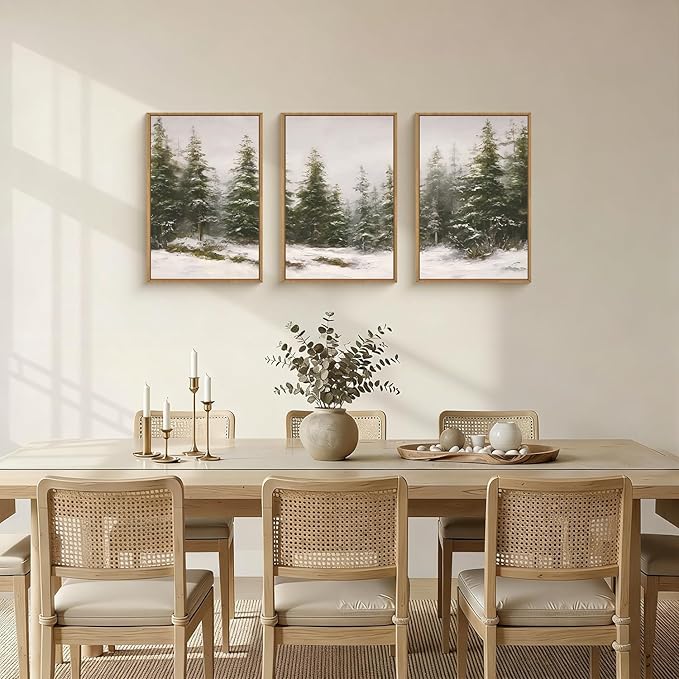 HPNIUB Green Pine Tree Landscape Framed Wall Art Set,Modern Foggy Forest Wall Decor,Nature Tree Woodland Printing,Calming Nordic Wilderness Scenic Artwork for Living Room, Bedroom,Office-24''x36''x3