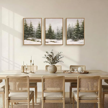HPNIUB Green Pine Tree Landscape Framed Wall Art Set,Modern Foggy Forest Wall Decor,Nature Tree Woodland Printing,Calming Nordic Wilderness Scenic Artwork for Living Room, Bedroom,Office-24''x36''x3