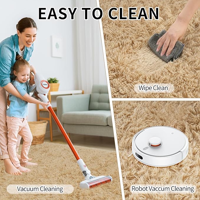 Rug for Living Room Bedroom, 5x7 Area Rugs for Living Room, Ultra Soft Modern Shaggy Carpets Fuzzy Rug for Boys Girls Dorm Nursery Home Decor Aesthetic, Upgrade Non-Slip Durable, Beige