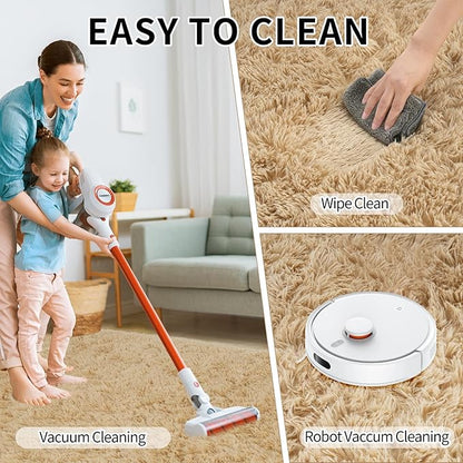 Rug for Living Room Bedroom, 5x7 Area Rugs for Living Room, Ultra Soft Modern Shaggy Carpets Fuzzy Rug for Boys Girls Dorm Nursery Home Decor Aesthetic, Upgrade Non-Slip Durable, Beige