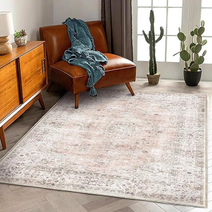 CHAMPLANT Area Rug 5'x7' Washable Rug Vintage Traditional Floor Cover Thin Retro Kitchen Indoor Distressed Non Slip Carpet for Living Room Bedroom Dining Room