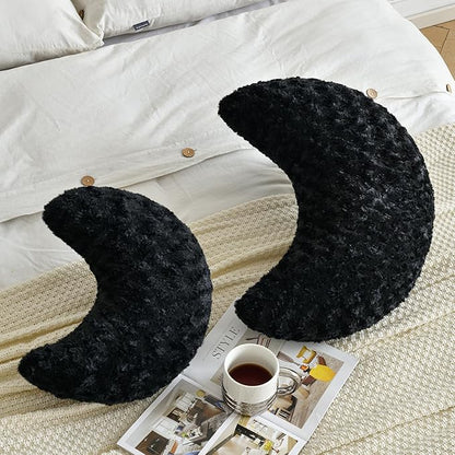 Moon Pillow, Moon Shaped Pillow with Soft Faux Fur for Couch Bed Sofa, Cute Half Moon Pillows with Room Decor for Bedroom Living Room (19 Inches, Black)