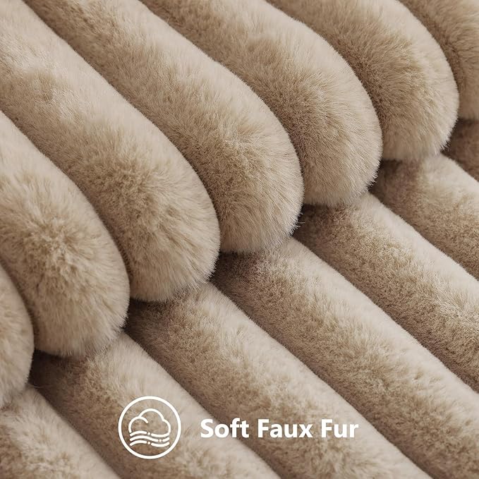decorUhome Cozy Faux Fur Throw Pillow Covers 12x20 Set of 2 Decorative Soft Plush Striped Lumbar Modern Farmhouse Boho Couch Pillow Cases with Velvet Back for Sofa Bed Living Room, Khaki Brown